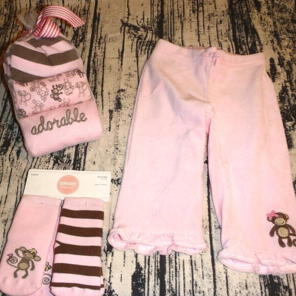 Gymboree Brand New Baby Monkey Girls 12-18 Month Bodysuit Pants Socks Outfit NWT - Picture 1 of 3